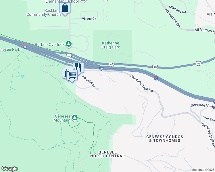 map of restaurants, bars, coffee shops, grocery stores, and more near 633 Park Point Drive in Golden