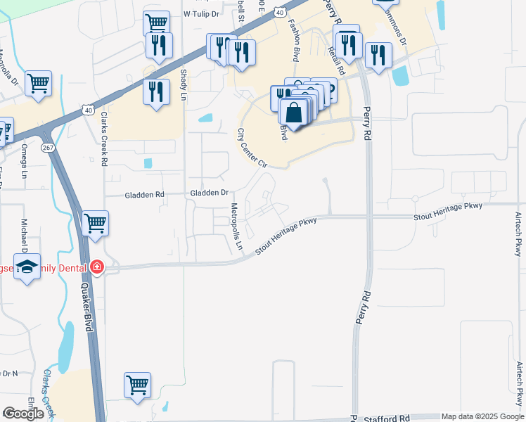map of restaurants, bars, coffee shops, grocery stores, and more near 701 Preserve Drive in Plainfield