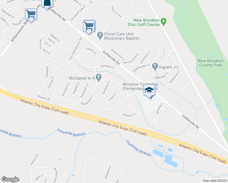 map of restaurants, bars, coffee shops, grocery stores, and more near 9 Price Lane in Winslow Township