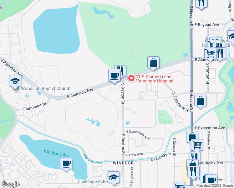 map of restaurants, bars, coffee shops, grocery stores, and more near 495 Center Avenue in Denver