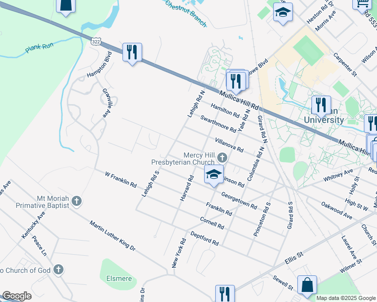 map of restaurants, bars, coffee shops, grocery stores, and more near 409 University Boulevard in Glassboro