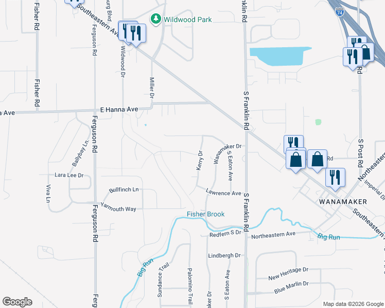 map of restaurants, bars, coffee shops, grocery stores, and more near 8202 Devon Avenue in Indianapolis