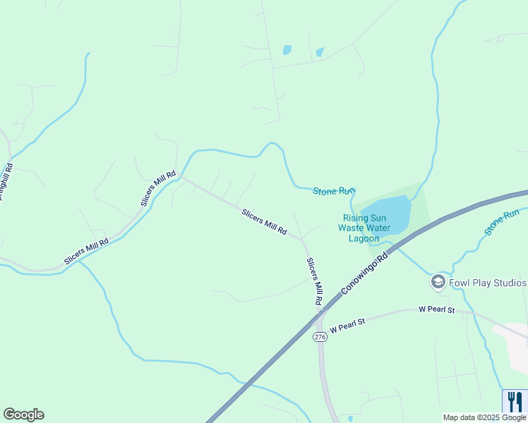 map of restaurants, bars, coffee shops, grocery stores, and more near 159 Slicers Mill Road in Rising Sun