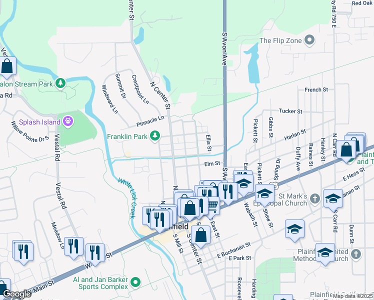 map of restaurants, bars, coffee shops, grocery stores, and more near 311 North Vine Street in Plainfield