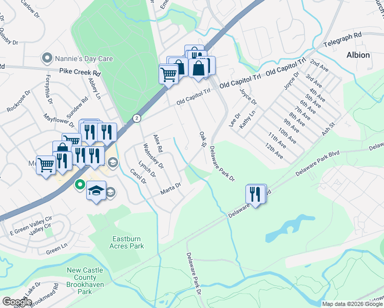 map of restaurants, bars, coffee shops, grocery stores, and more near 2002 Louisa Avenue in Wilmington