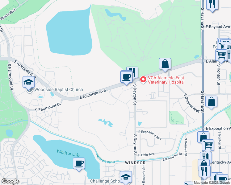 map of restaurants, bars, coffee shops, grocery stores, and more near 300 South Clinton Street in Denver
