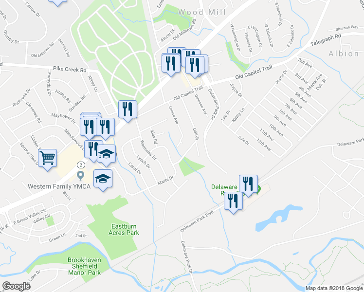 map of restaurants, bars, coffee shops, grocery stores, and more near 2002 Louisa Avenue in Wilmington