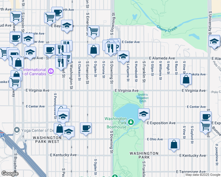map of restaurants, bars, coffee shops, grocery stores, and more near 464 South Downing Street in Denver