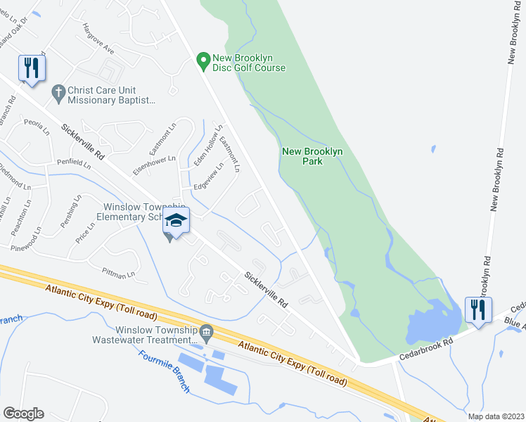 map of restaurants, bars, coffee shops, grocery stores, and more near 49 Vanderbilt Court in Sicklerville