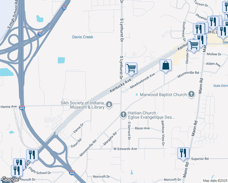 map of restaurants, bars, coffee shops, grocery stores, and more near 4027 Kentucky Avenue in Indianapolis