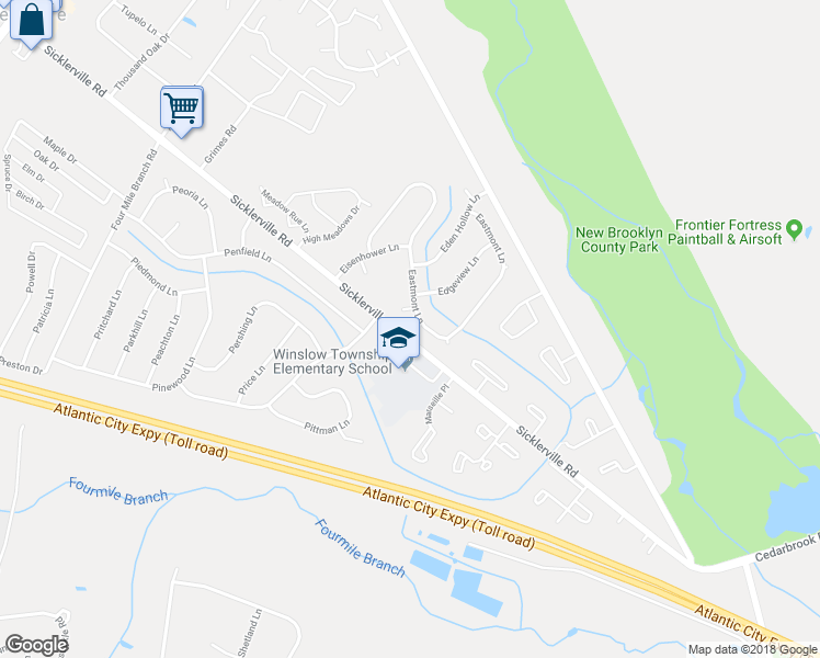 map of restaurants, bars, coffee shops, grocery stores, and more near 63 Eastmont Lane in Winslow Township