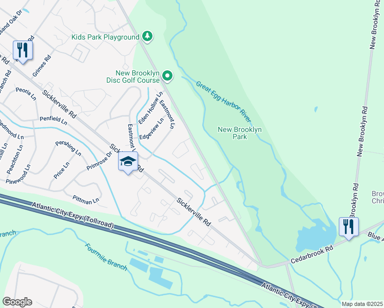 map of restaurants, bars, coffee shops, grocery stores, and more near 70 Vanderbilt Court in Winslow Township