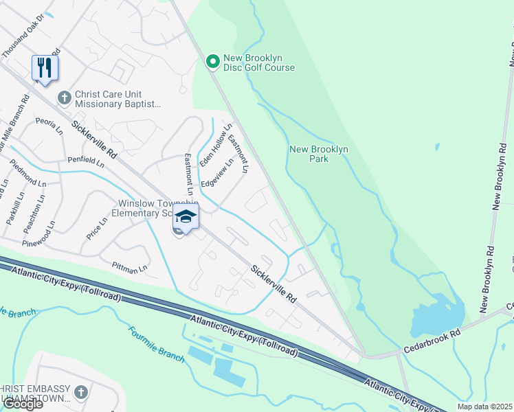 map of restaurants, bars, coffee shops, grocery stores, and more near 72 Vanderbilt Court in Sicklerville