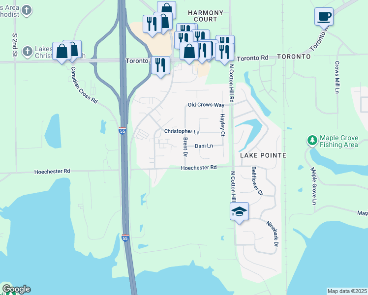 map of restaurants, bars, coffee shops, grocery stores, and more near 6503 Brent Drive in Springfield