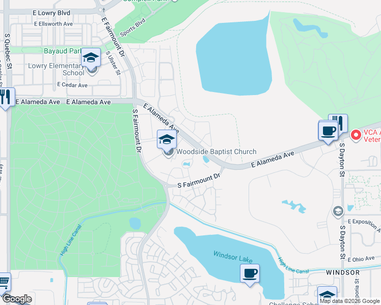 map of restaurants, bars, coffee shops, grocery stores, and more near in Denver