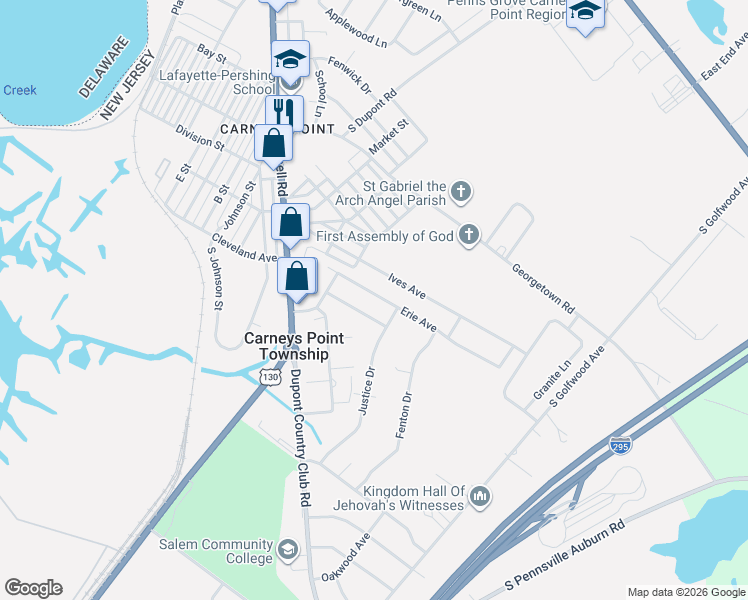 map of restaurants, bars, coffee shops, grocery stores, and more near 368 Erie Avenue in Carneys Point Township