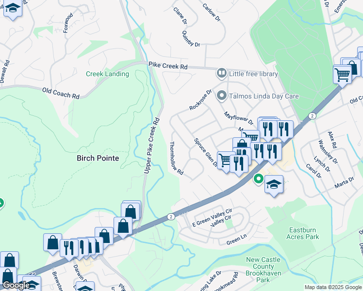 map of restaurants, bars, coffee shops, grocery stores, and more near 172 Rockrose Drive in Newark