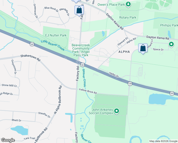 map of restaurants, bars, coffee shops, grocery stores, and more near 671 Alpha Road in Dayton