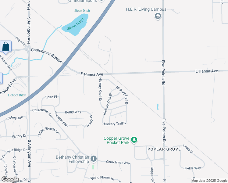 map of restaurants, bars, coffee shops, grocery stores, and more near 4115 Hickory Trail West in Indianapolis