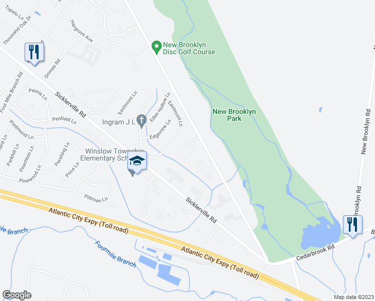 map of restaurants, bars, coffee shops, grocery stores, and more near 75 Vanderbilt Court in Sicklerville