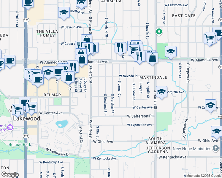 map of restaurants, bars, coffee shops, grocery stores, and more near 467 South Marshall Street in Lakewood