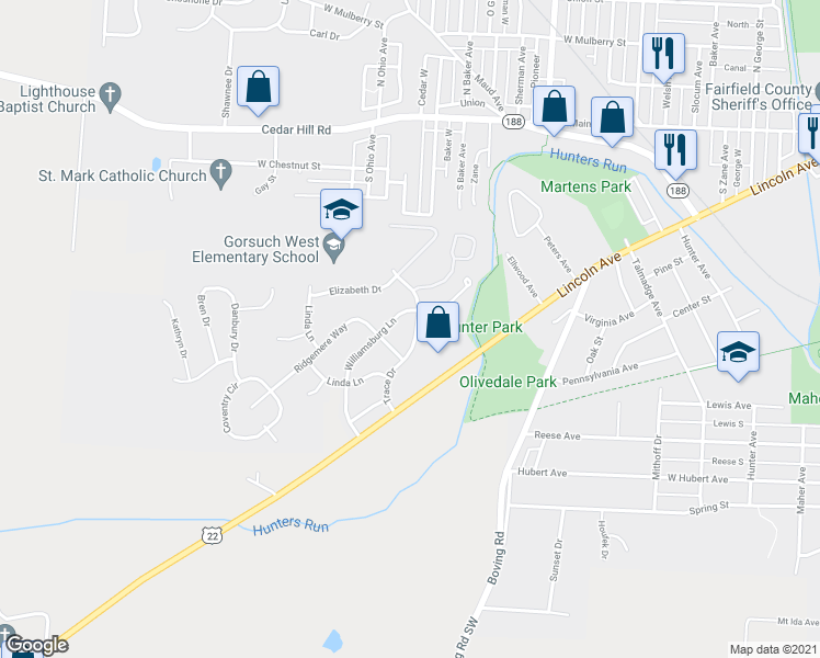 map of restaurants, bars, coffee shops, grocery stores, and more near 233 Trace Drive in Lancaster