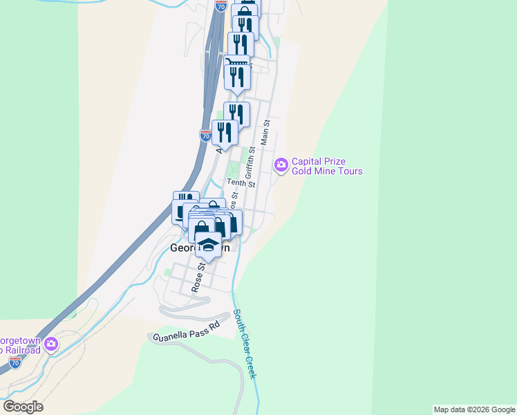 map of restaurants, bars, coffee shops, grocery stores, and more near 900 Griffith Street in Georgetown
