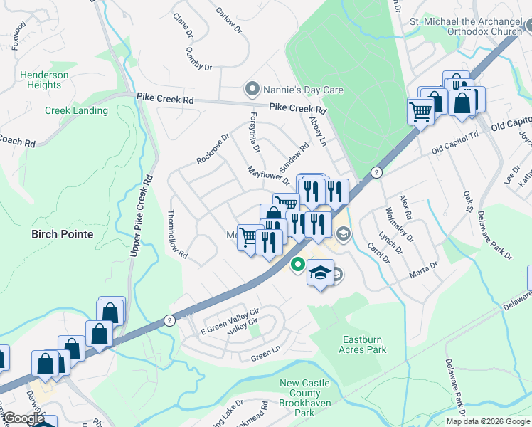 map of restaurants, bars, coffee shops, grocery stores, and more near 105 White Fawn Road in Newark