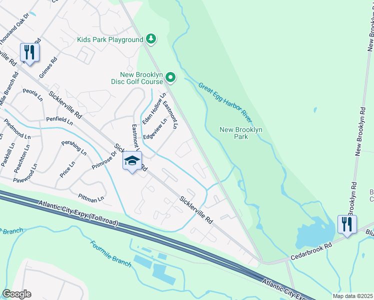 map of restaurants, bars, coffee shops, grocery stores, and more near 70 Vanderbilt Court in Winslow Township