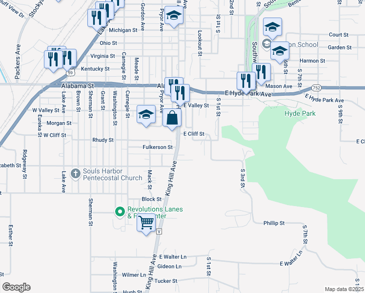 map of restaurants, bars, coffee shops, grocery stores, and more near 6511 King Hill Avenue in Saint Joseph