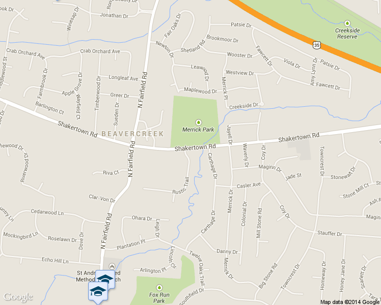 map of restaurants, bars, coffee shops, grocery stores, and more near 630 Rustic Trail in Dayton