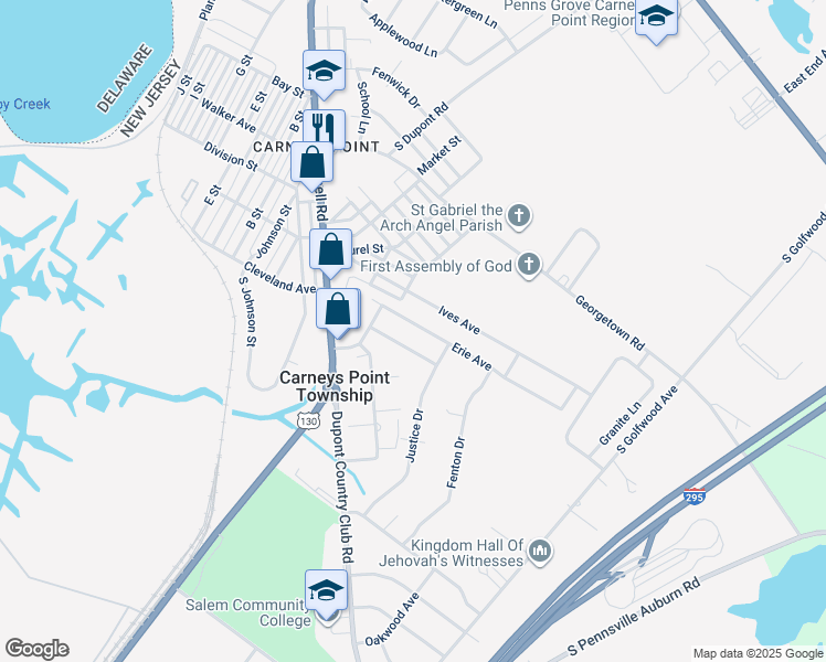 map of restaurants, bars, coffee shops, grocery stores, and more near 364 Erie Avenue in Carneys Point Township