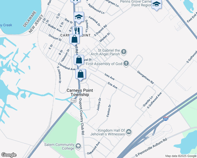 map of restaurants, bars, coffee shops, grocery stores, and more near 364 Erie Avenue in Carneys Point Township