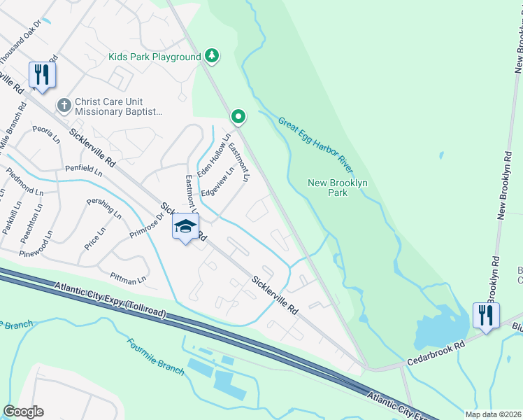 map of restaurants, bars, coffee shops, grocery stores, and more near 70 Vanderbilt Court in Winslow Township