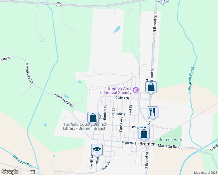 map of restaurants, bars, coffee shops, grocery stores, and more near 619 Highland Blvd in Bremen