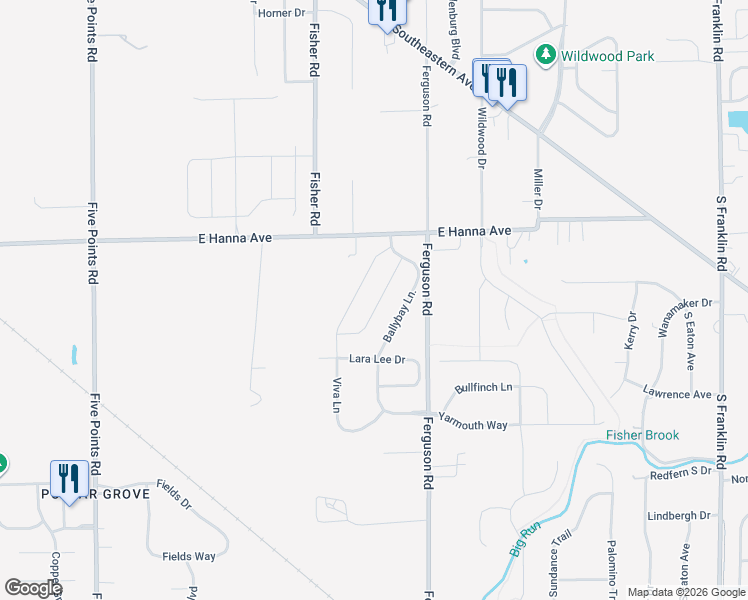 map of restaurants, bars, coffee shops, grocery stores, and more near 4130 Abigail Way in Indianapolis