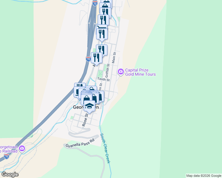 map of restaurants, bars, coffee shops, grocery stores, and more near 900 Griffith Street in Georgetown