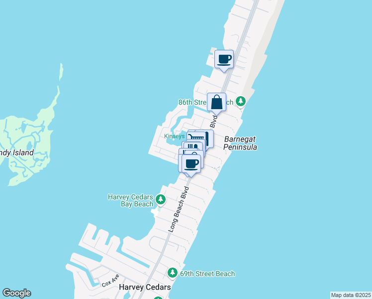map of restaurants, bars, coffee shops, grocery stores, and more near 8004 Anchor Street in Harvey Cedars