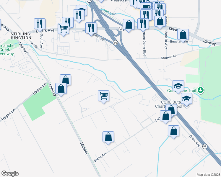 map of restaurants, bars, coffee shops, grocery stores, and more near 622 Paseo Companeros Street in Chico