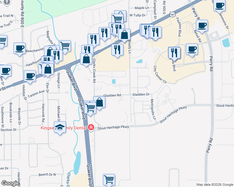 map of restaurants, bars, coffee shops, grocery stores, and more near 2441 Crown Plaza Boulevard in Plainfield