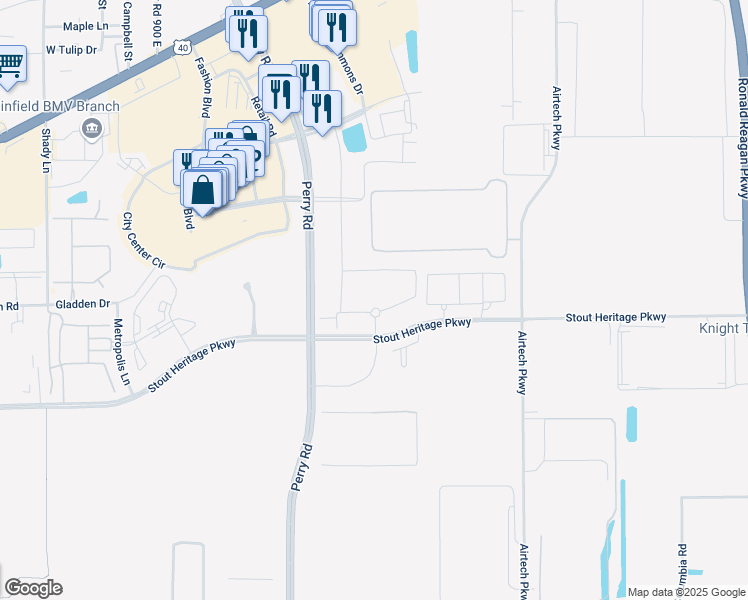 map of restaurants, bars, coffee shops, grocery stores, and more near 2650 Creekhollow Road in Plainfield