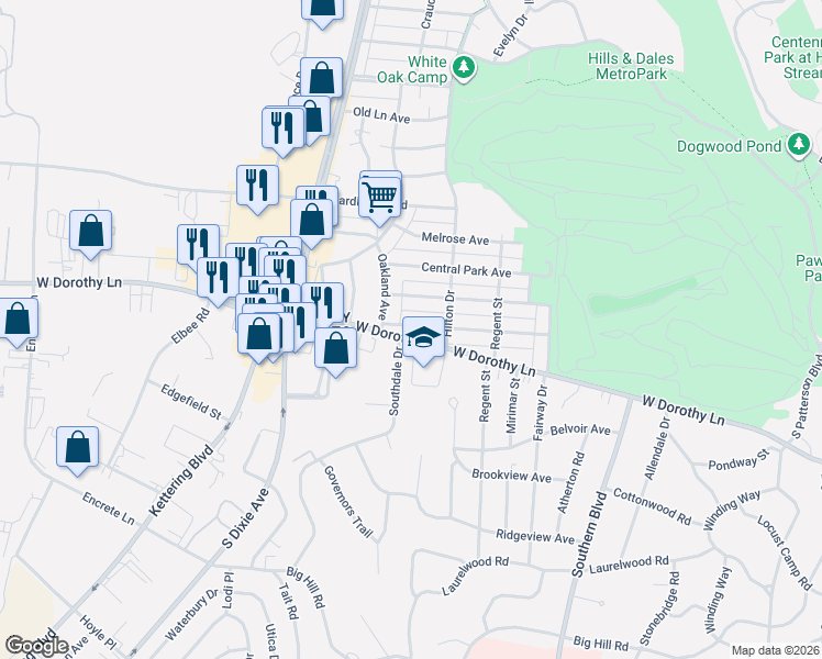map of restaurants, bars, coffee shops, grocery stores, and more near 1237 West Dorothy Lane in Kettering