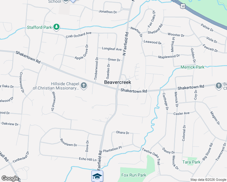 map of restaurants, bars, coffee shops, grocery stores, and more near 609 North Fairfield Road in Beavercreek