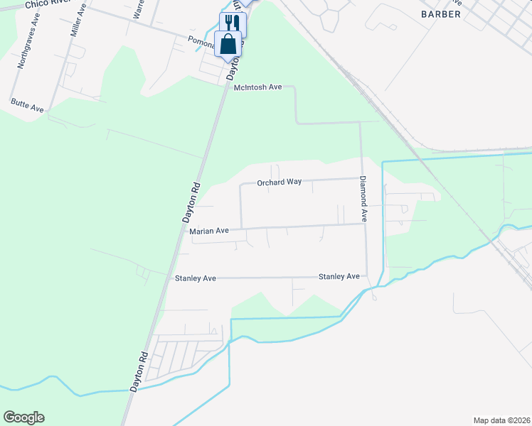 map of restaurants, bars, coffee shops, grocery stores, and more near 1229 Marian Avenue in Chico