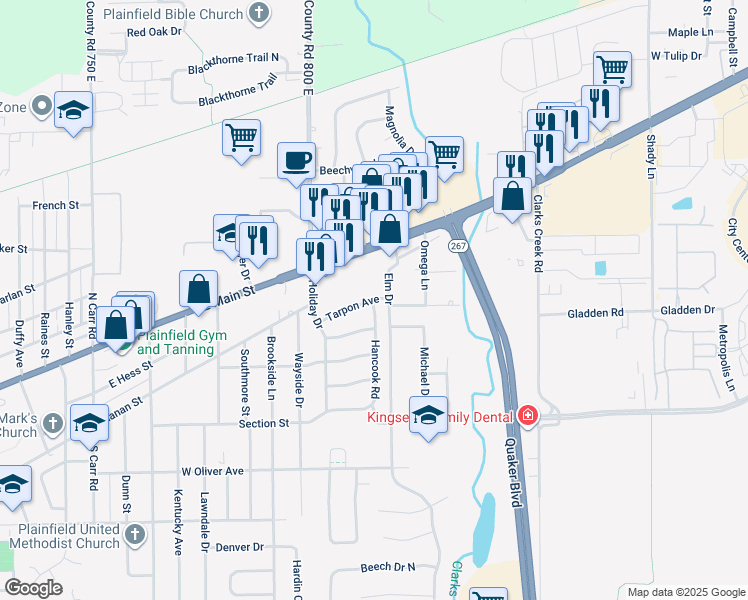 map of restaurants, bars, coffee shops, grocery stores, and more near 203 Hancook Road in Plainfield