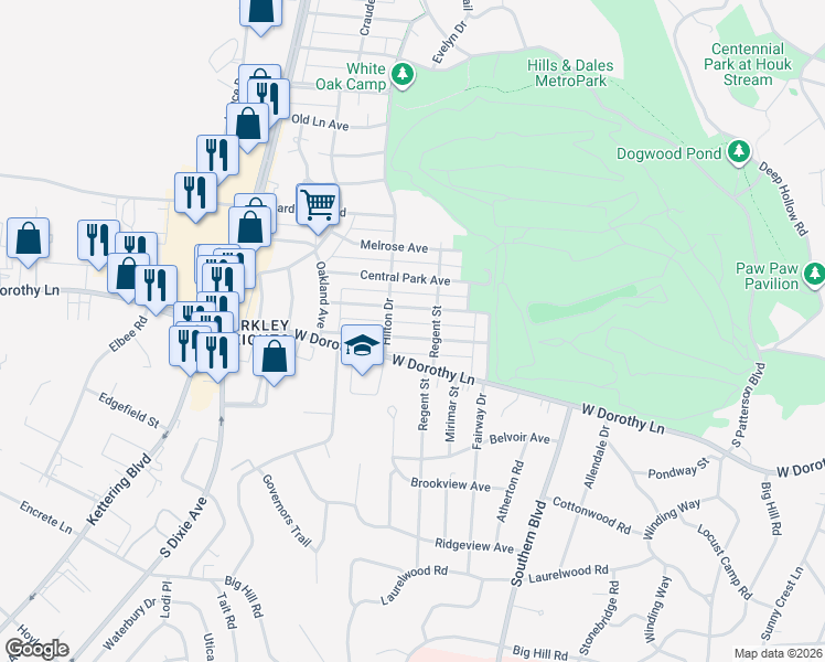 map of restaurants, bars, coffee shops, grocery stores, and more near 1341 Southlyn Drive in Dayton