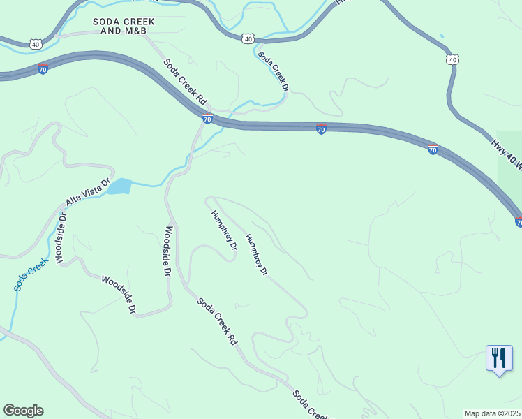 map of restaurants, bars, coffee shops, grocery stores, and more near 414 Humphrey Drive in Evergreen