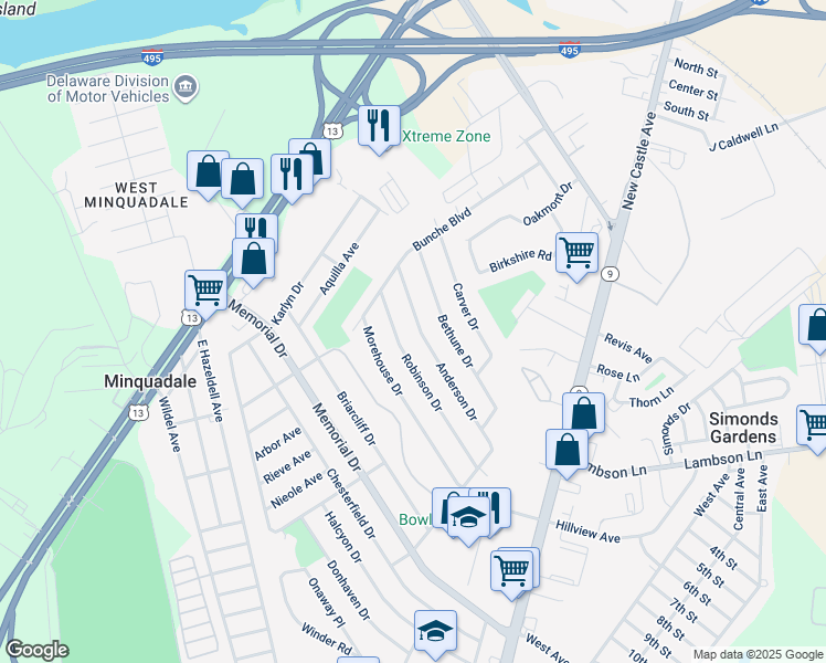 map of restaurants, bars, coffee shops, grocery stores, and more near 420 Anderson Drive in Wilmington
