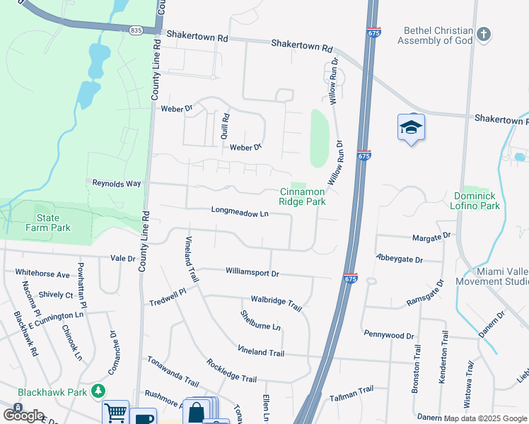 map of restaurants, bars, coffee shops, grocery stores, and more near 4307 Longmeadow Lane in Beavercreek