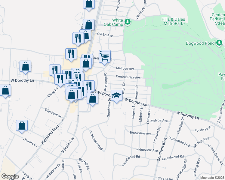 map of restaurants, bars, coffee shops, grocery stores, and more near 1237 West Dorothy Lane in Dayton